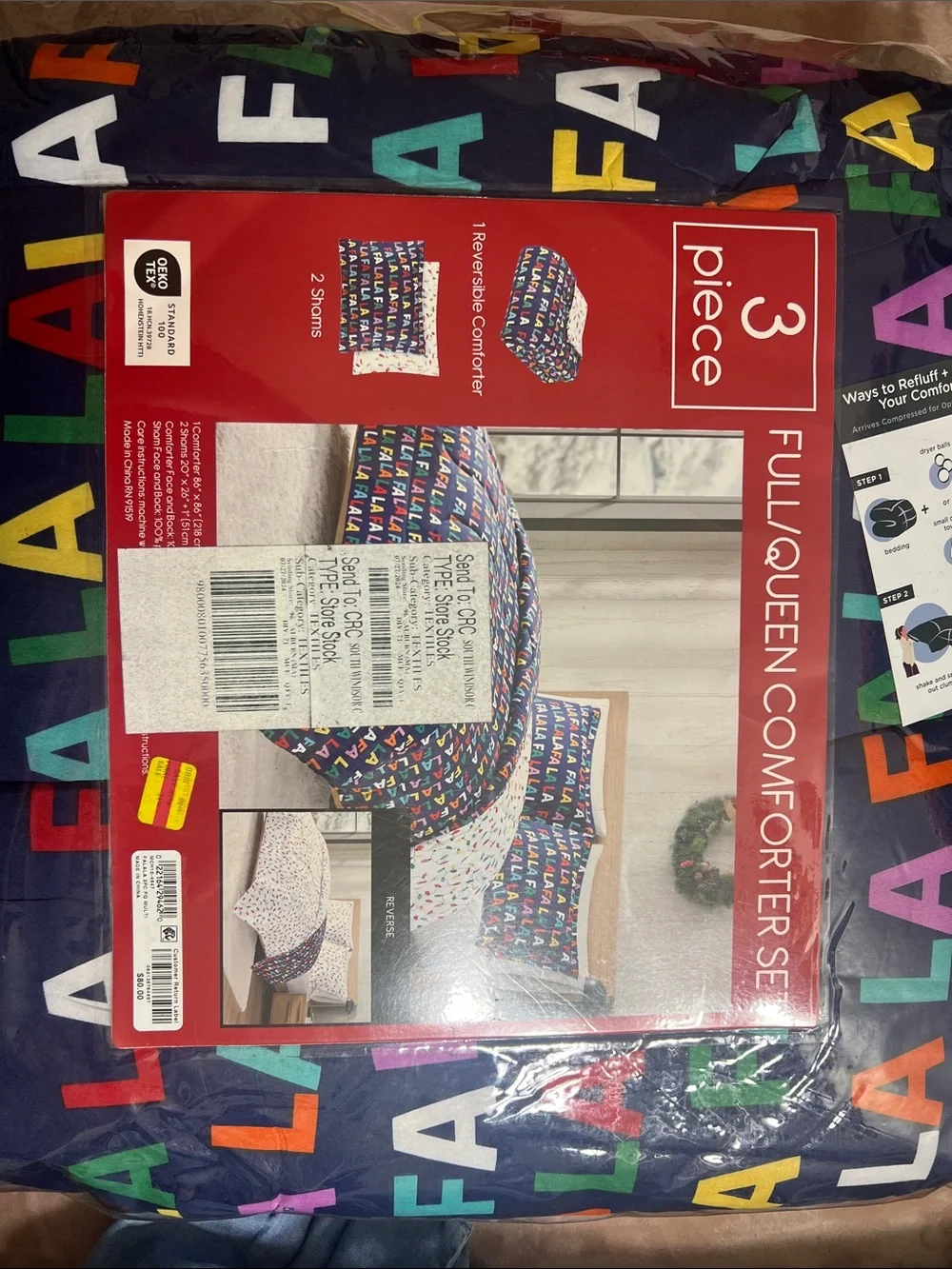 Full/Queen Reversible Comforter Set - Multicolor Holiday Lights Design